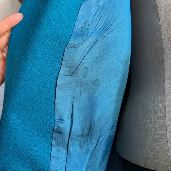 Vintage Green Blue Wool Blazer Classic Preppy Oversize Minimalist Grandpa Jacket - Picture 7 of 10